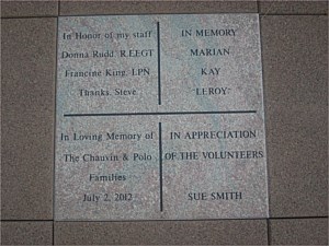 24" x 24" x 2" SOLID GRANITE thick custom engraved rooftop pavers. St. Luke`s Hospital Mary Ann Lee Rooftop Healing Garden 2